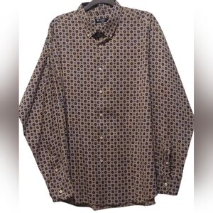 Cremieux Classics - NWOT,  Tan Long Sleeve Shirt W/Purple & Blue Geometric...